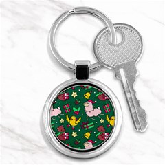 Funny Decoration Christmas Pattern Background Key Chain (round) by Vaneshart