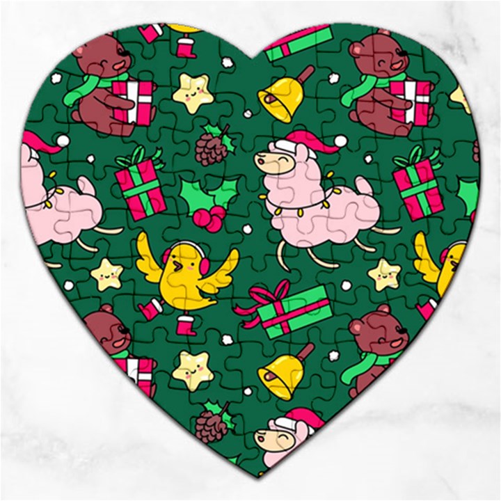 Funny Decoration Christmas Pattern Background Jigsaw Puzzle (Heart)