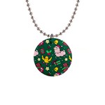 Funny Decoration Christmas Pattern Background 1  Button Necklace Front