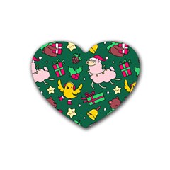 Funny Decoration Christmas Pattern Background Rubber Coaster (heart)  by Vaneshart