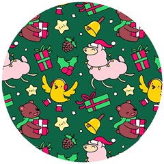 Funny Decoration Christmas Pattern Background Wooden Puzzle Round by Vaneshart