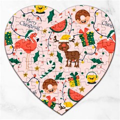 Colorful Funny Christmas Pattern Merry Xmas Jigsaw Puzzle (heart) by Vaneshart