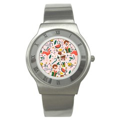 Colorful Funny Christmas Pattern Merry Xmas Stainless Steel Watch by Vaneshart