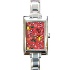 Colorful Funny Christmas Pattern Rectangle Italian Charm Watch by Vaneshart