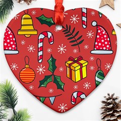 Colorful Funny Christmas Pattern Heart Ornament (two Sides) by Vaneshart