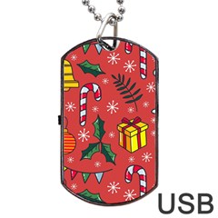 Colorful Funny Christmas Pattern Dog Tag Usb Flash (two Sides) by Vaneshart