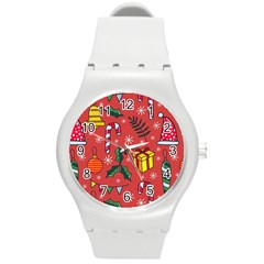 Colorful Funny Christmas Pattern Round Plastic Sport Watch (m) by Vaneshart