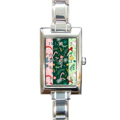 Hand Drawn Christmas Pattern Collection Rectangle Italian Charm Watch by Vaneshart