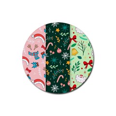 Hand Drawn Christmas Pattern Collection Rubber Round Coaster (4 Pack)  by Vaneshart