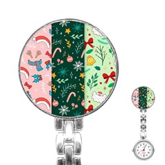 Hand Drawn Christmas Pattern Collection Stainless Steel Nurses Watch by Vaneshart