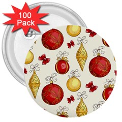 Vintage Christmas Pattern Background 3  Buttons (100 Pack)  by Vaneshart