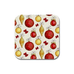 Vintage Christmas Pattern Background Rubber Square Coaster (4 Pack)  by Vaneshart