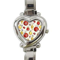 Vintage Christmas Pattern Background Heart Italian Charm Watch by Vaneshart