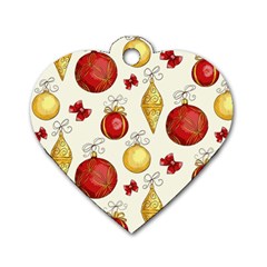 Vintage Christmas Pattern Background Dog Tag Heart (one Side) by Vaneshart