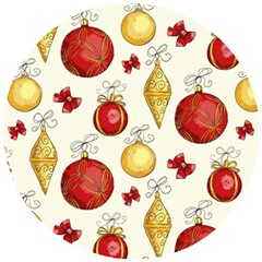 Vintage Christmas Pattern Background Wooden Puzzle Round by Vaneshart