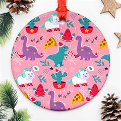 Colorful Funny Christmas Pattern Ho Ho Ho Round Ornament (two Sides) by Vaneshart