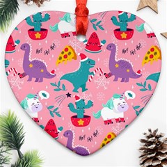 Colorful Funny Christmas Pattern Ho Ho Ho Heart Ornament (two Sides) by Vaneshart