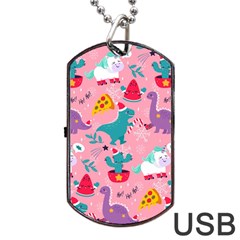 Colorful Funny Christmas Pattern Ho Ho Ho Dog Tag Usb Flash (two Sides) by Vaneshart