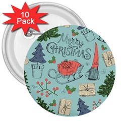 Vintage Christmas Pattern 3  Buttons (10 Pack)  by Vaneshart