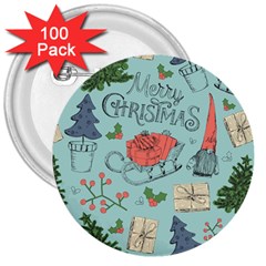 Vintage Christmas Pattern 3  Buttons (100 Pack)  by Vaneshart