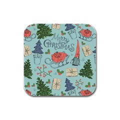 Vintage Christmas Pattern Rubber Square Coaster (4 Pack)  by Vaneshart