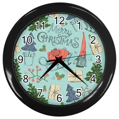 Vintage Christmas Pattern Wall Clock (black) by Vaneshart