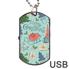 Vintage Christmas Pattern Dog Tag Usb Flash (two Sides) by Vaneshart