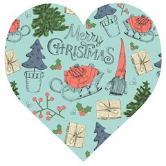 Vintage Christmas Pattern Wooden Puzzle Heart by Vaneshart