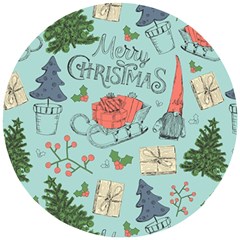 Vintage Christmas Pattern Wooden Puzzle Round by Vaneshart