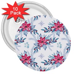 Watercolor Christmas Floral Seamless Pattern 3  Buttons (10 Pack)  by Vaneshart