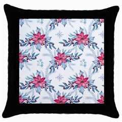 Watercolor Christmas Floral Seamless Pattern Throw Pillow Case (black) by Vaneshart