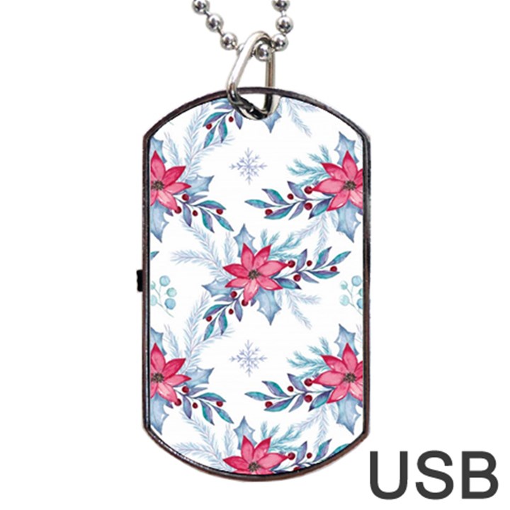 Watercolor Christmas Floral Seamless Pattern Dog Tag USB Flash (Two Sides)