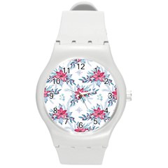 Watercolor Christmas Floral Seamless Pattern Round Plastic Sport Watch (m) by Vaneshart