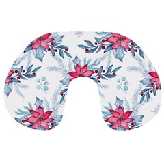 Watercolor Christmas Floral Seamless Pattern Travel Neck Pillow by Vaneshart