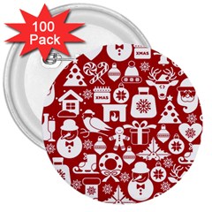 Christmas Seamless Pattern Icons 3  Buttons (100 Pack)  by Vaneshart