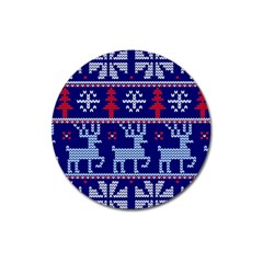 Knitted Christmas Pattern Magnet 3  (round) by Vaneshart