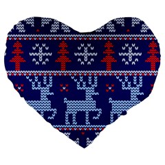 Knitted Christmas Pattern Large 19  Premium Flano Heart Shape Cushions by Vaneshart