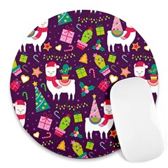 Colorful Funny Christmas Pattern Round Mousepads by Vaneshart