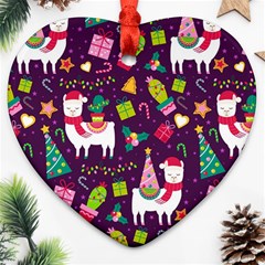 Colorful Funny Christmas Pattern Heart Ornament (two Sides) by Vaneshart