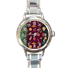 Christmas Pattern Collection Flat Design Round Italian Charm Watch by Vaneshart