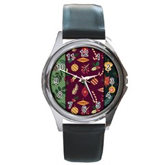 Christmas Pattern Collection Flat Design Round Metal Watch by Vaneshart