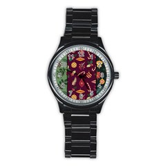 Christmas Pattern Collection Flat Design Stainless Steel Round Watch by Vaneshart