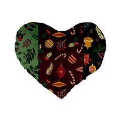 Christmas Pattern Collection Flat Design Standard 16  Premium Flano Heart Shape Cushions by Vaneshart