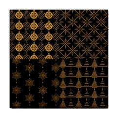 Golden Christmas Pattern Collection Tile Coaster by Vaneshart