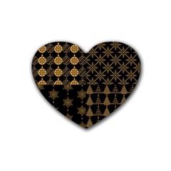 Golden Christmas Pattern Collection Heart Coaster (4 Pack)  by Vaneshart