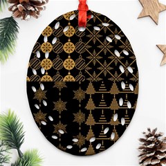 Golden Christmas Pattern Collection Ornament (oval Filigree) by Vaneshart