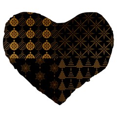 Golden Christmas Pattern Collection Large 19  Premium Flano Heart Shape Cushions by Vaneshart