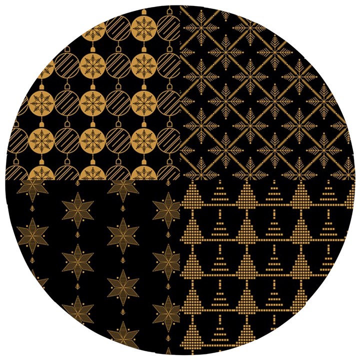 Golden Christmas Pattern Collection Wooden Puzzle Round