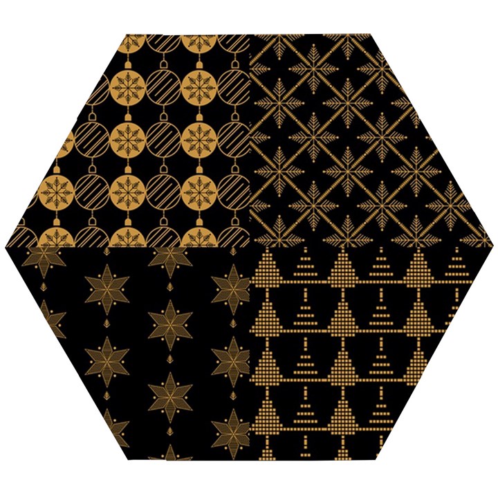 Golden Christmas Pattern Collection Wooden Puzzle Hexagon