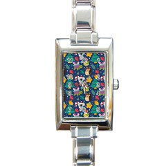 Colorful Funny Christmas Pattern Rectangle Italian Charm Watch by Vaneshart